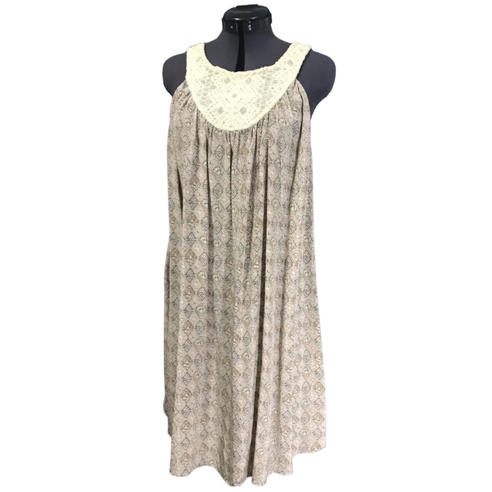 SUNNER 100% Silk Anthropologie Bohemian Dress Printed Boho Crotchet S Small 4 6